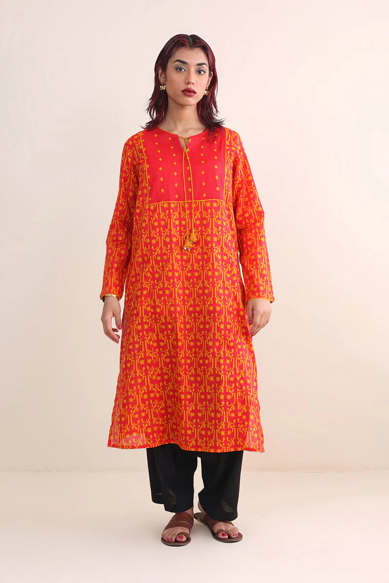 Dhakai Print Blocked Kurta - Image 6