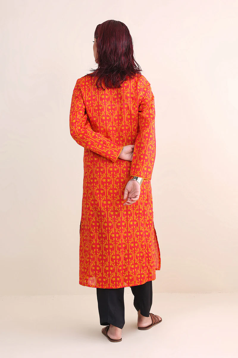 Dhakai Print Blocked Kurta - Image 8