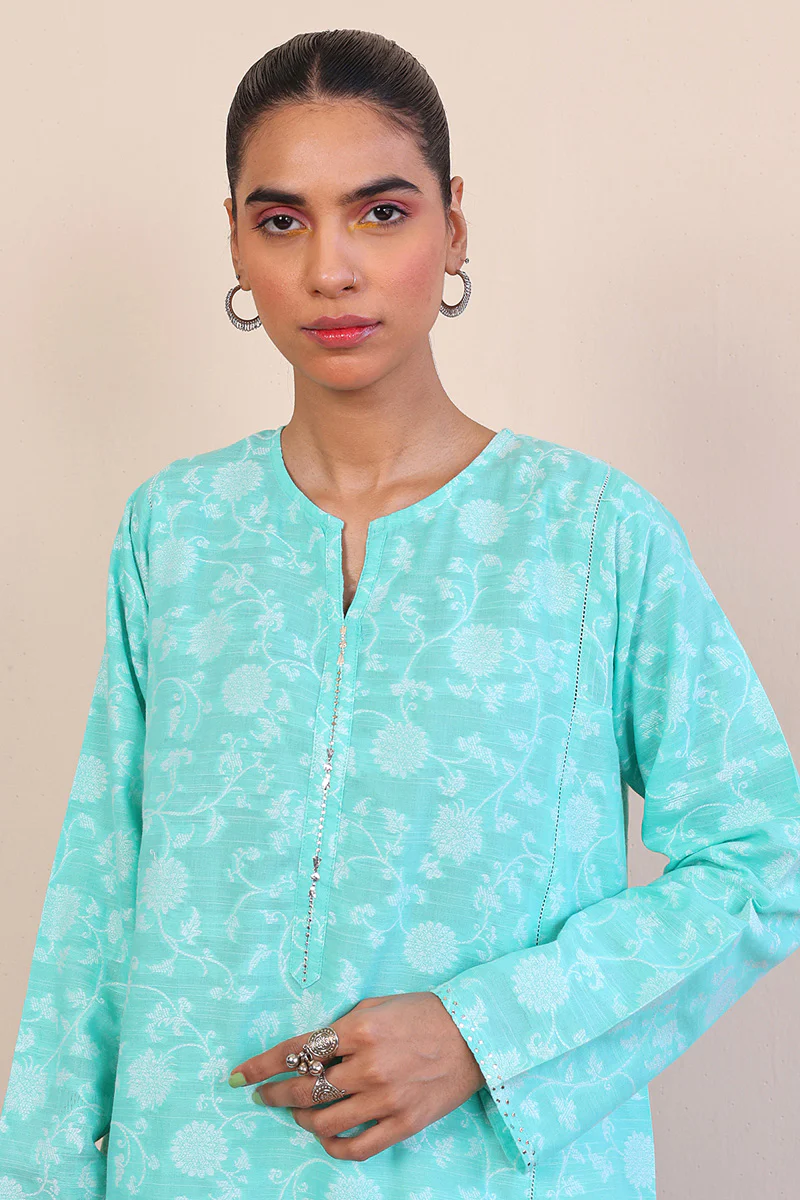 Breezy Blues Jacquard Kurta - Image 2