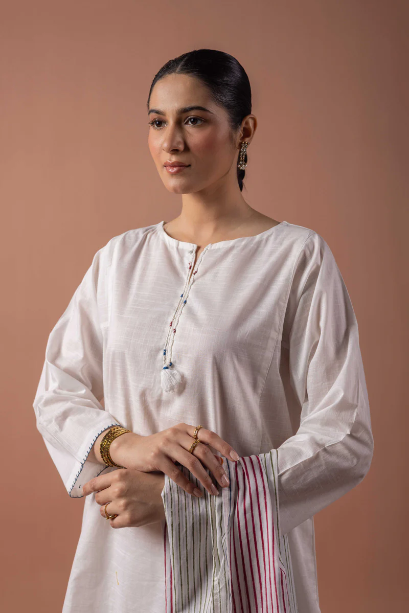 Block-Printed Tasseled 3-piece Suit - Image 8