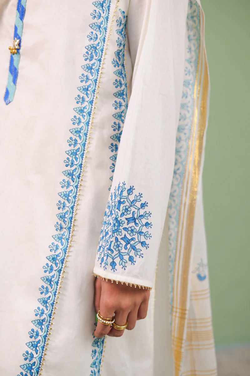 Block-Printed Anarkali 3 Piece Suit - Image 3