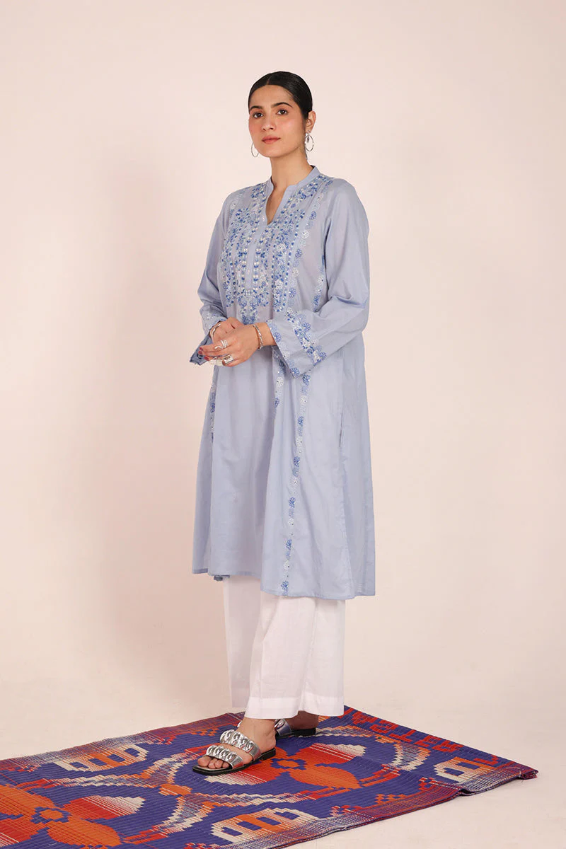 Multani Blue Hues Mukaish Kurta - Image 13