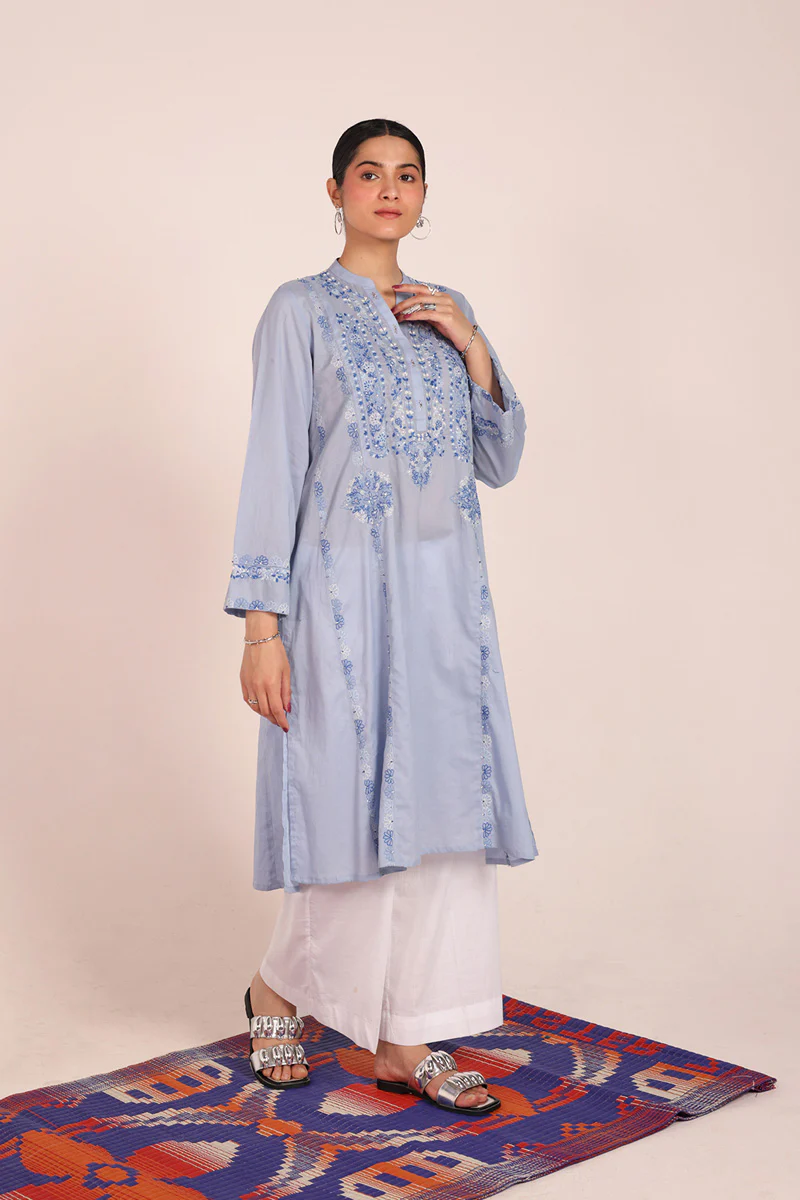 Multani Blue Hues Mukaish Kurta - Image 4