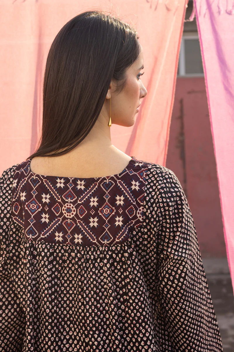 Printed Ajrak Kahani Dress - Image 4