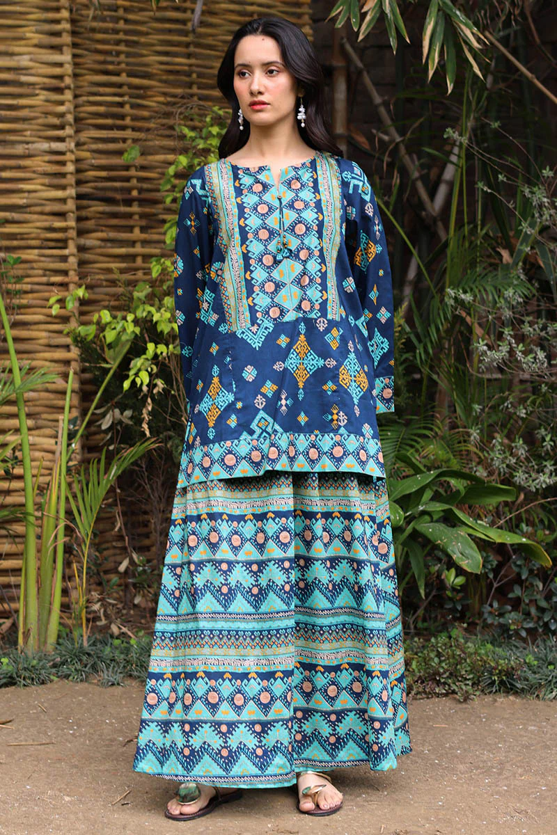 Printed Phulkari Skirt Set - Image 10