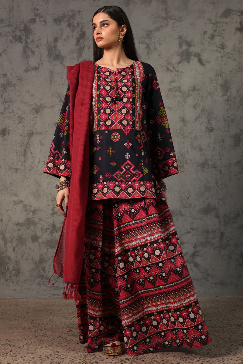 Printed Phulkari Skirt Set - Image 5