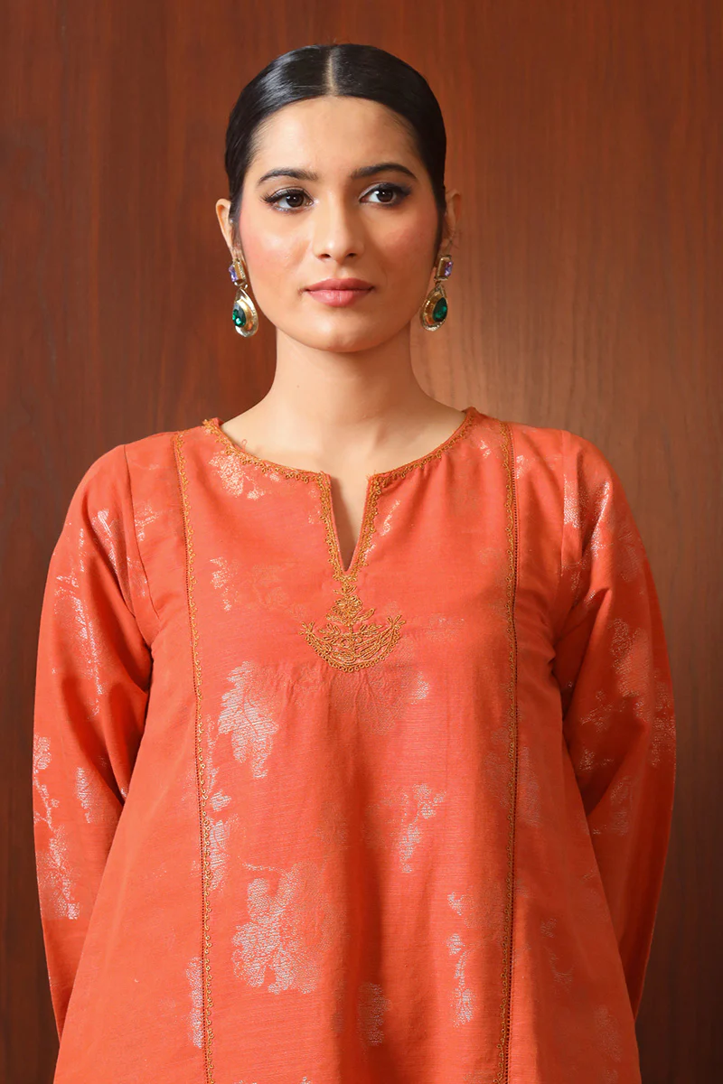 Bagh E Khizan Orange Shirt - Image 2