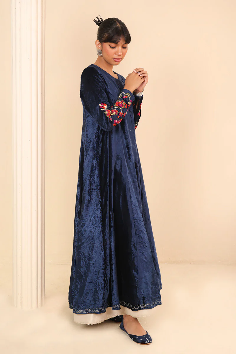 Mignight Blue Marorri Velvet Anarkali - Image 4