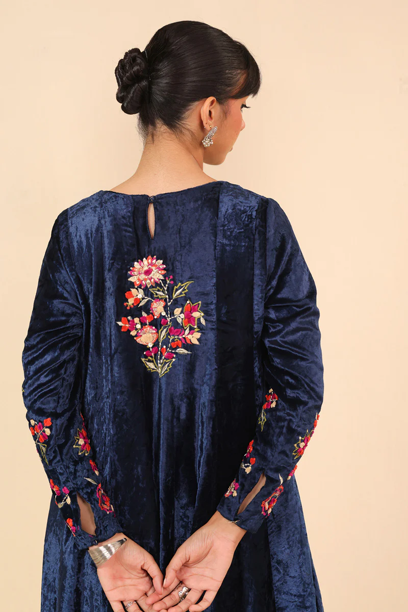 Mignight Blue Marorri Velvet Anarkali - Image 5