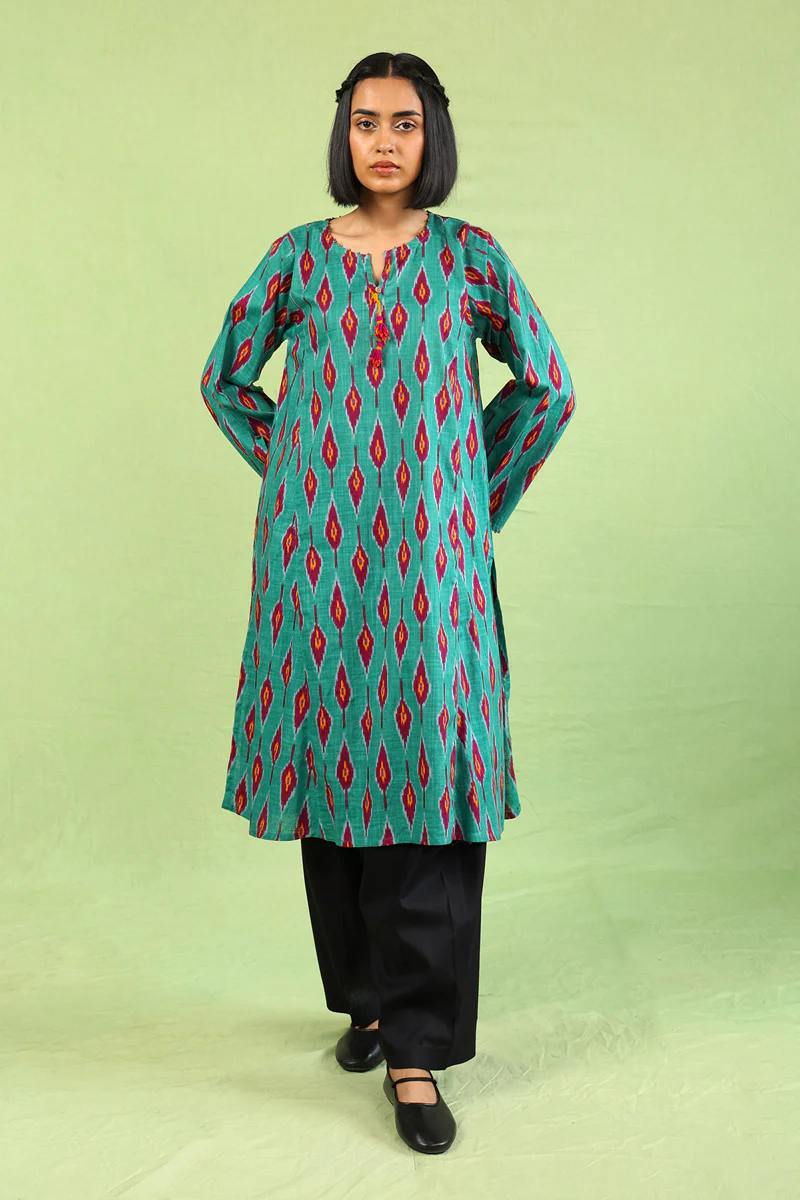 Printed Timeless Weave Kurta - Image 3
