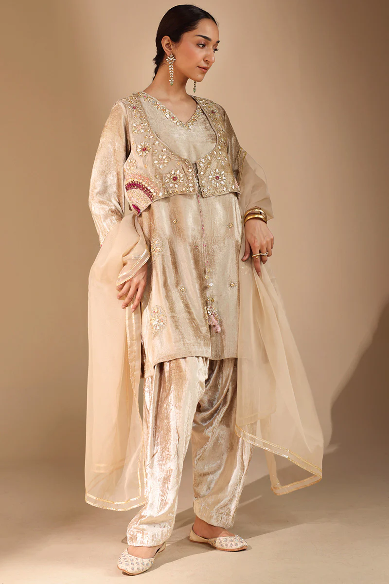 Gilded Velvet Bahaar Koti Ensemble - Image 10