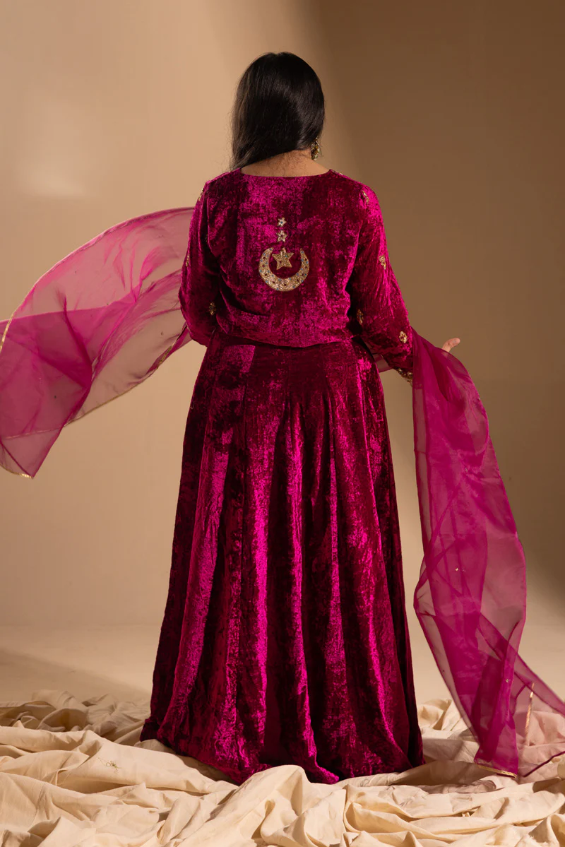 Chand Tara Velvet 3-Piece Lehnga Set - Image 3