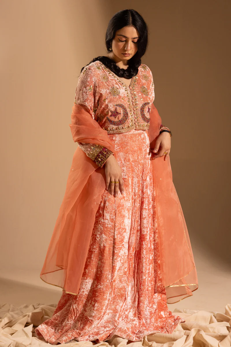 Chand Tara Velvet 3-Piece Lehnga Set - Image 6