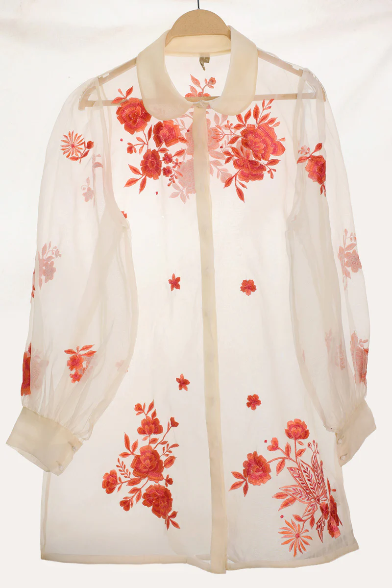Ivory Rose Embroidered Shirt